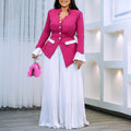 D553 women's foreign trade spring  new fashion flared sleeve top and pleated wide-leg pants set - african two-piece outfit