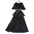 French red polka dot short-sleeve a-line dress - women's summer slimming cake dress - elegant commute maxi dress