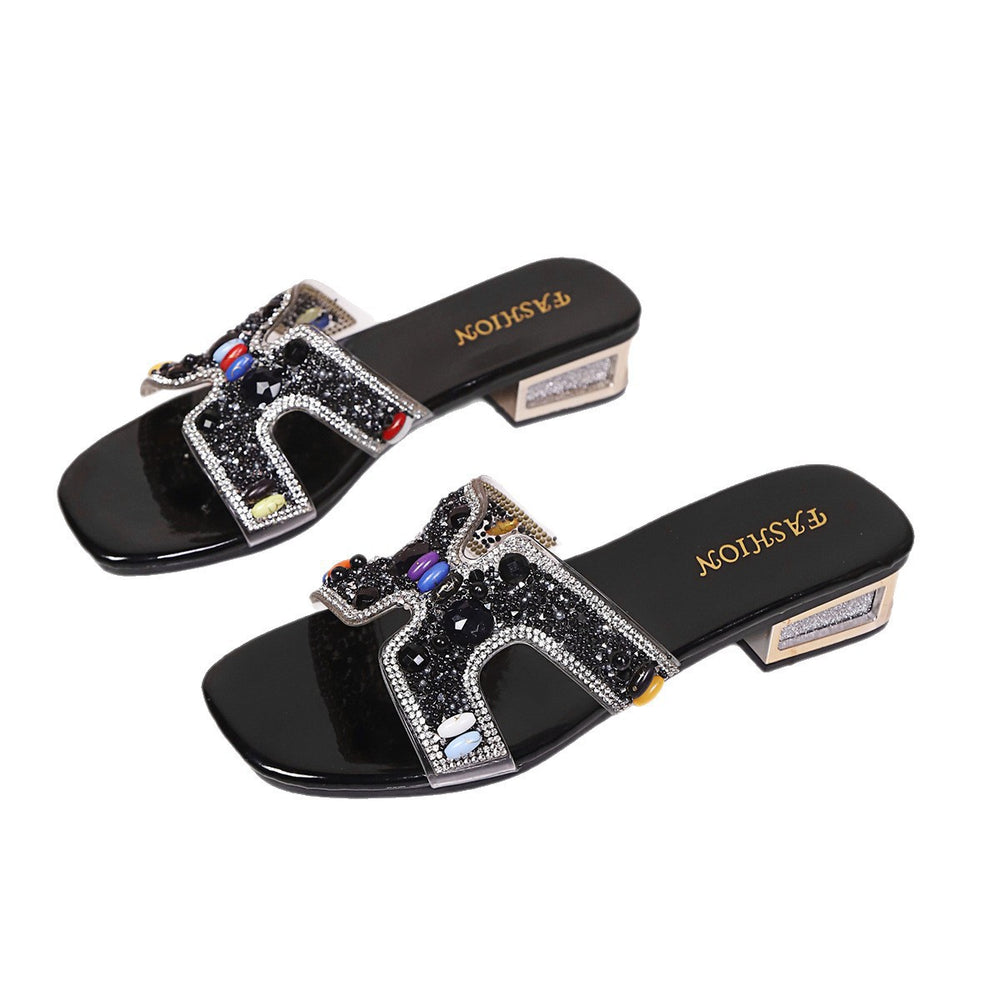fashionplus size rhinestone slippers for women 2026 new arrivalelegant low-heeled casualoutwear beach sandals for women