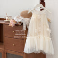 Girls' dress : stylish and ethereal princess dress with 3d floral yarn detail, halter neck fairy dress