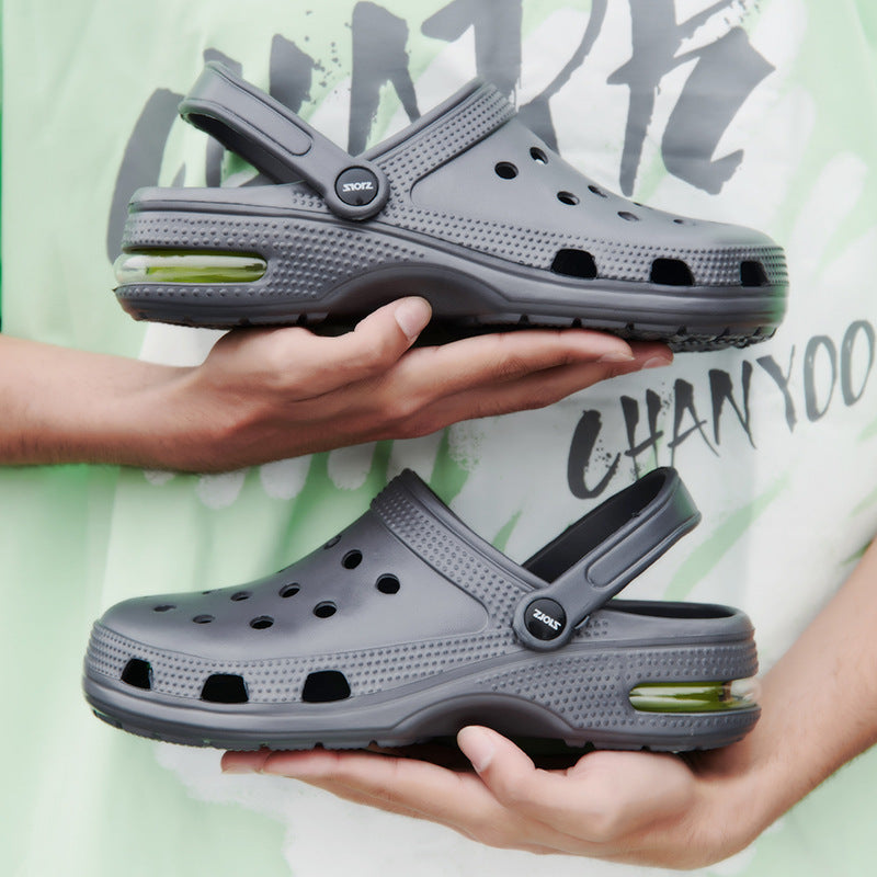 Cross-border large-size air cushion slippers men's summer sandals outdoor hole shoes outside beach sandals household half mop wholesale