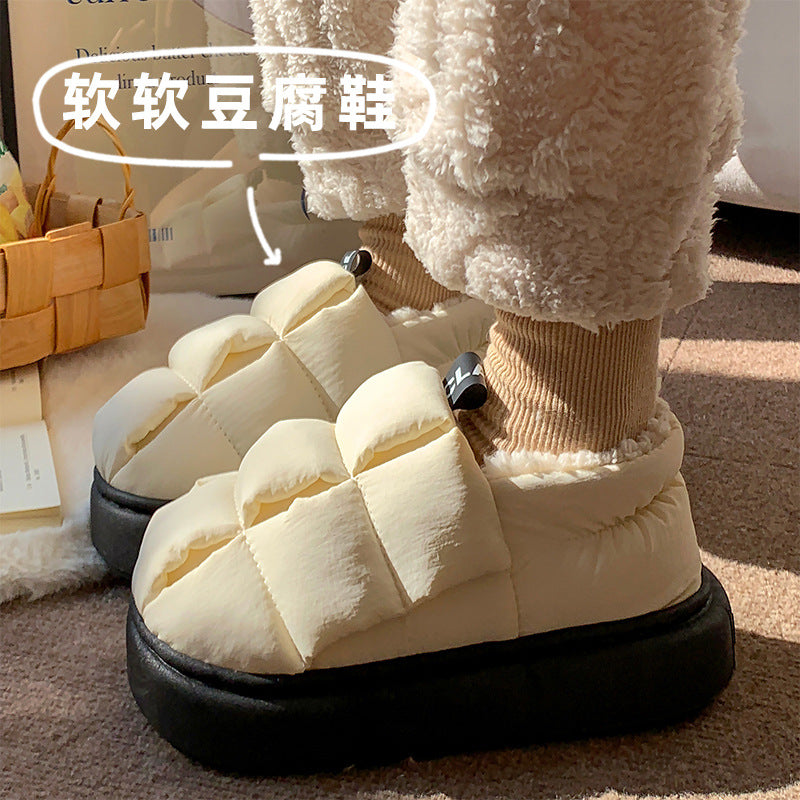 Cute briquettes cotton slippers women's bag heel fall and winternew arrivalindoor home outwearnon-slipthick solecouple confinement shoes