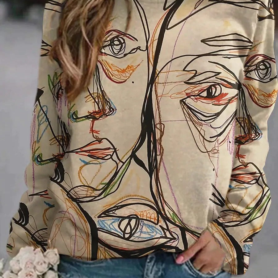 2026 amazon wish european and american cross-border round neck long sleeve floral print color block sweatshirt top - women's in-stock