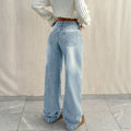 European and american style women's light blue high-waisted straight-leg jeans - vintage washed, basic, casual, long, and floor-sweeping denim pants