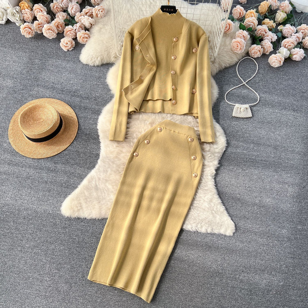 Fall and winter socialite tweed style wear women's knitting shirt three-piece sleeveless vest cardiganoutwear hip-covering skirt
