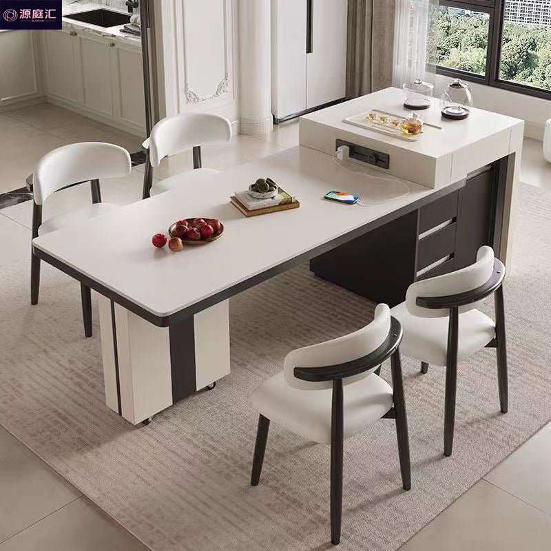New rock slab island table all-in-one solid wood telescopic tea table small apartment modern for home multifunctional dining table