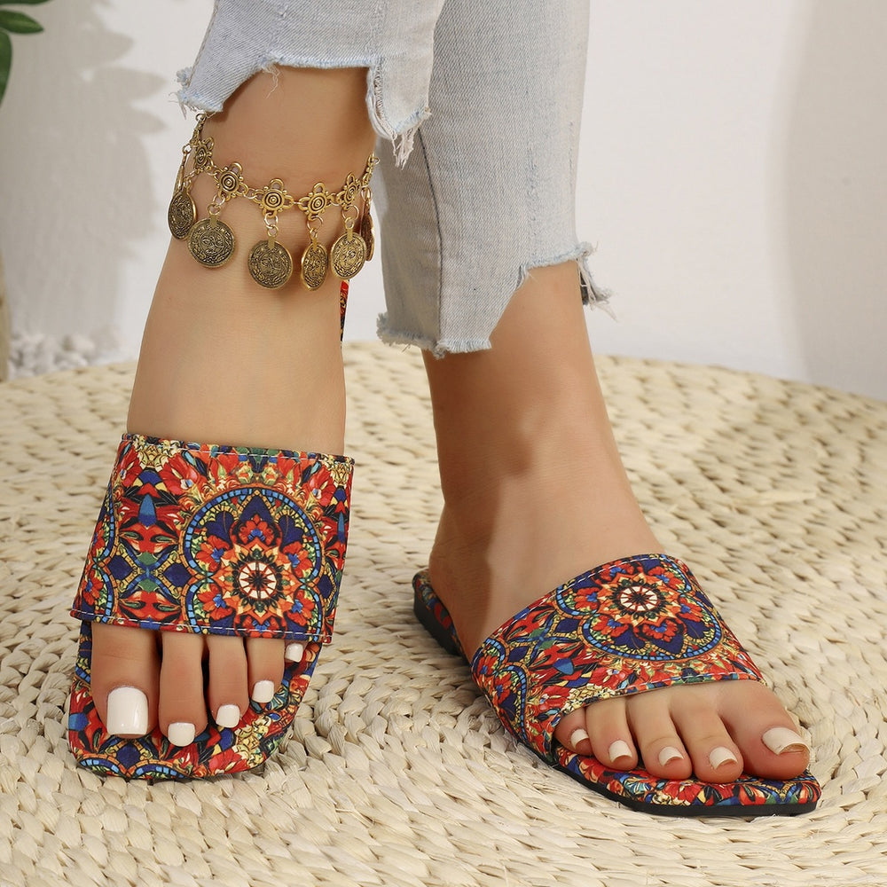 plus size flat sandals women's ethnic style summer new breathable printed open toe roman style sandals and slippers