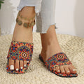 plus size flat sandals women's ethnic style summer new breathable printed open toe roman style sandals and slippers