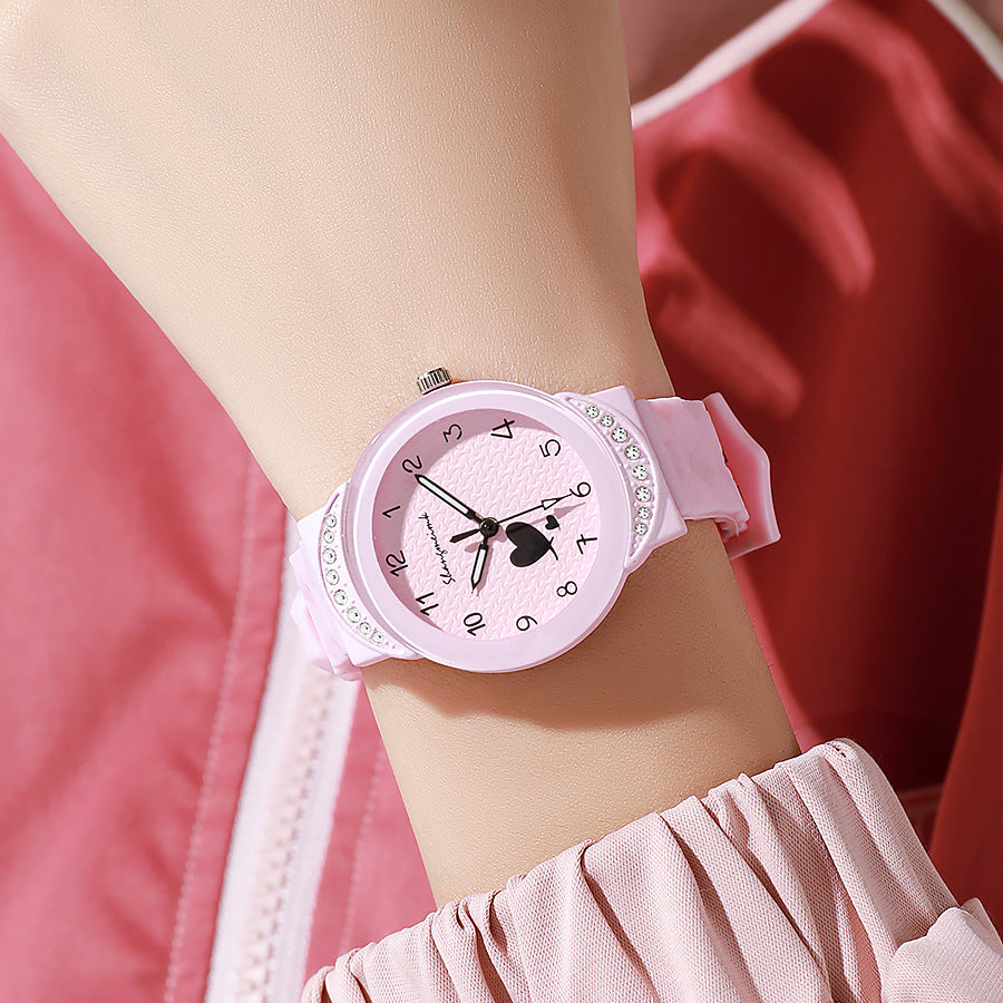 Ins candy color student watch with diamond small watch for girls, middle school student, high school student, girl quartz watch