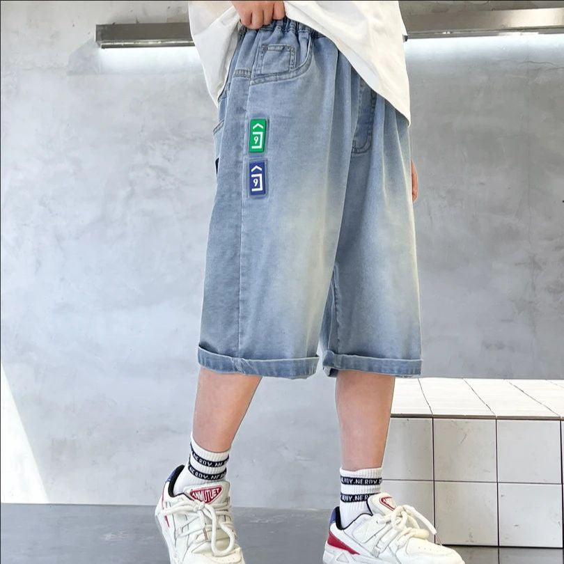Boys' denim shorts - summer  new collection: stylish, lightweight, and trendy tencel mid-length shorts for kids
