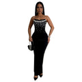 C7217 cross-border   fashion women's off-the-shoulder slit rhinestone bodycon dress - new