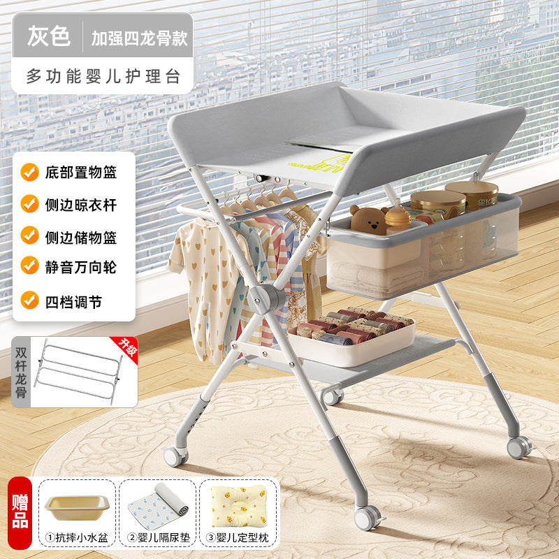 Baby changing table - newborn diaper changing, bathing, and massage station - foldable multifunctional baby bed