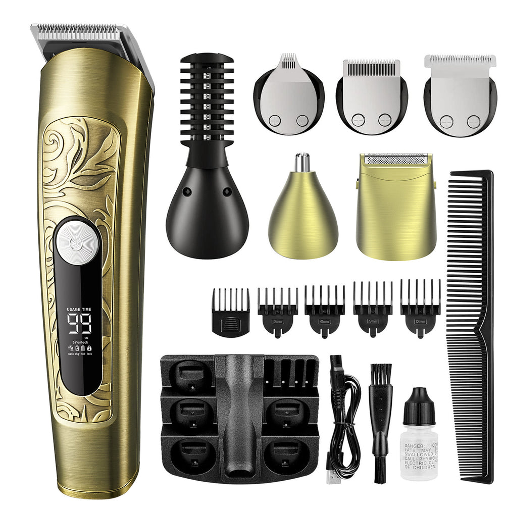 New digital display multifunctional 5-in-1 hair clipper - home use, full body washable, salon-grade shaver, electric hair trimmer, metal construction