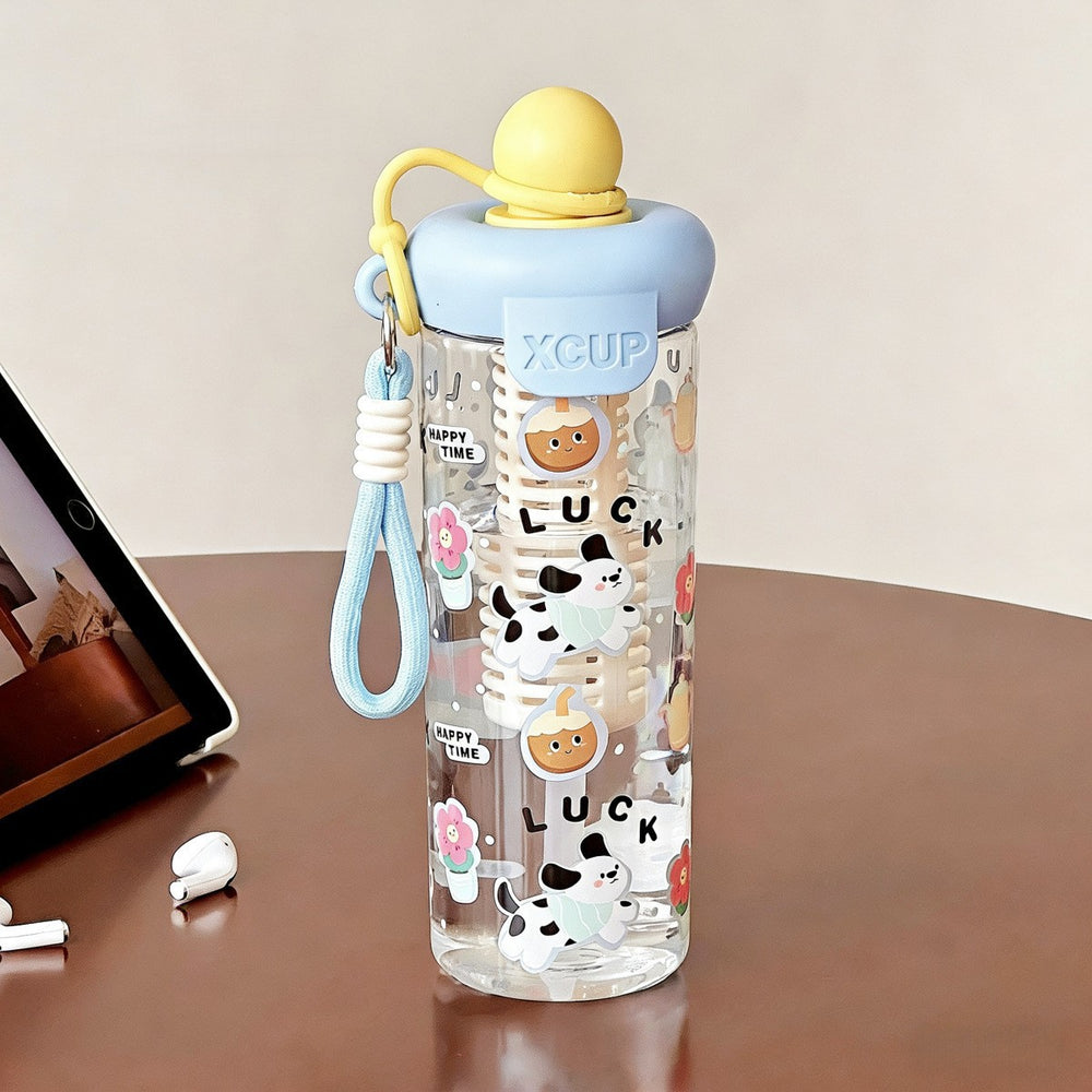 Summer high-looking tea warehouse plastic cup cartoon large capacity handle straw cup student outdoor portable ice straw