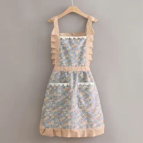 Apron female kitchen for home anti-fouling and stain-resistant work cute k-style princess floral waistband new arrival canvas
