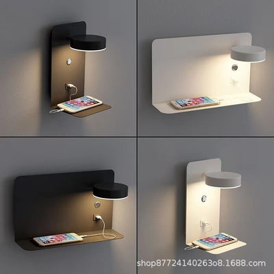 Nordic minimalist wall lamp - bedroom bedside sconce, hotel ambiance wall light, no wiring required, personalized design with usb phone charging