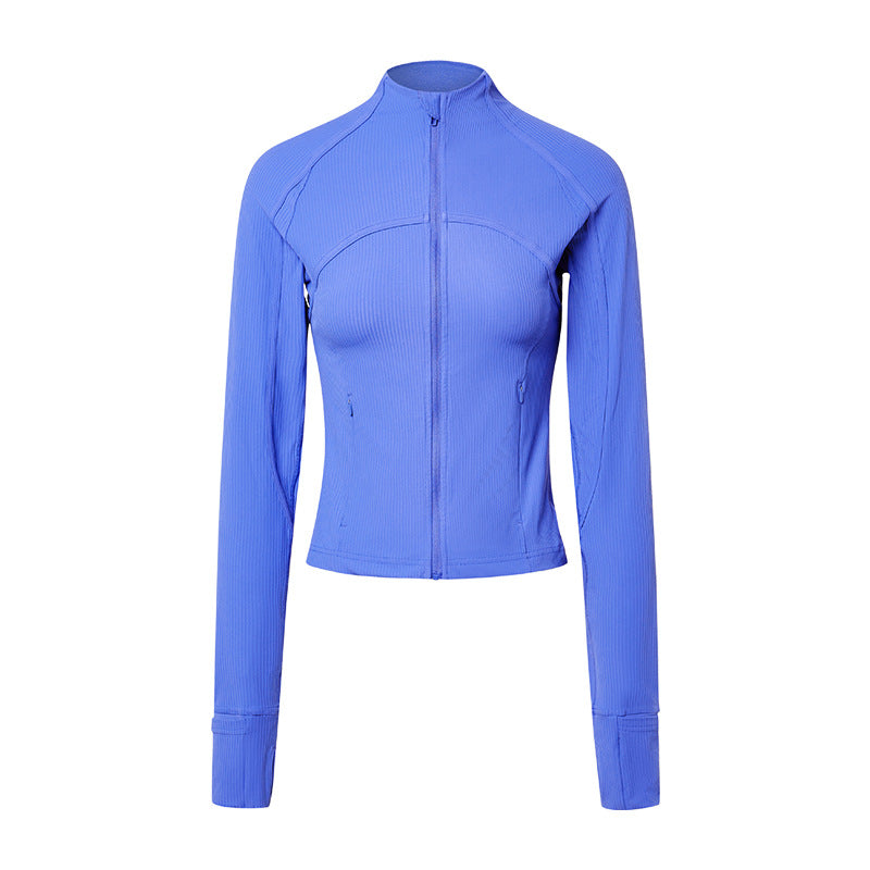 Vertical rib 2.0 high elastic tight moisture-absorbing yoga outwear sports running zipper shortjacketdaw006