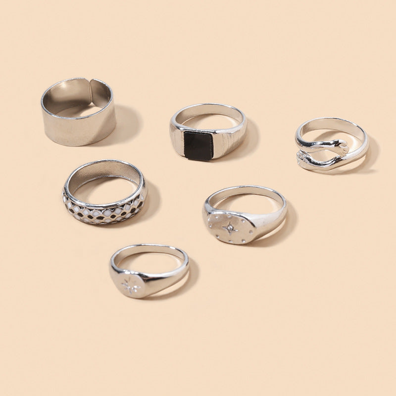 Wholesale alloy ring sets: cross-border gold-plated eight-pointed star jewelry, niche light luxury stackable hand jewelry, and trendy ins-style finger rings