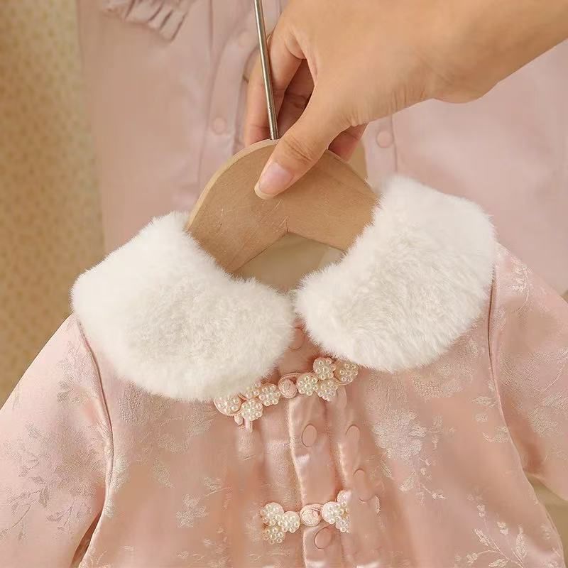Fall and winter chinoiserieoutwear jumpsuit baby fleece-lined baby khakioutwear lady heattech newborn one-year-old dress