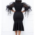 D172  independent station mesh splicing fishtail dress european and american fashion large size hip-covering cross-border dress