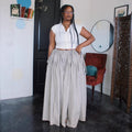 European and american cross-border women's fashion  summer new arrival: high-waisted tie-waist pleated plaid slit maxi midi skirt