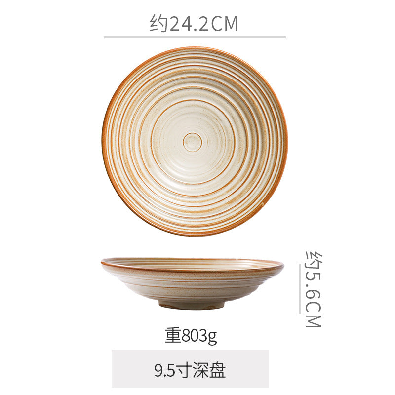 Retro stoneware ceramic tableware restaurant hotel stylish thread western food steak plate for home high-looking deep plate soup plate