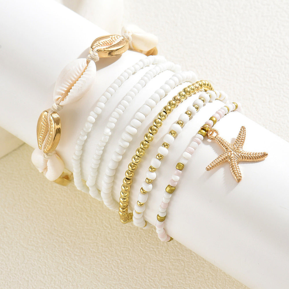 Bohemian seed bead bracelet wholesale - european & american cross-border style - white shell accents - beach vacation vibes - layered bracelet for women
