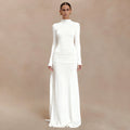 Aliexpress european and american women's winter new arrival: solid color, elegant, long-sleeved, slim-fit maxi dress with ruched detail and flowing ribbon – a touch of grace
