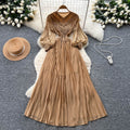 Elegant court-style bubble sleeve dress - women's autumn tassel design, mature and chic, flowy maxi dress
