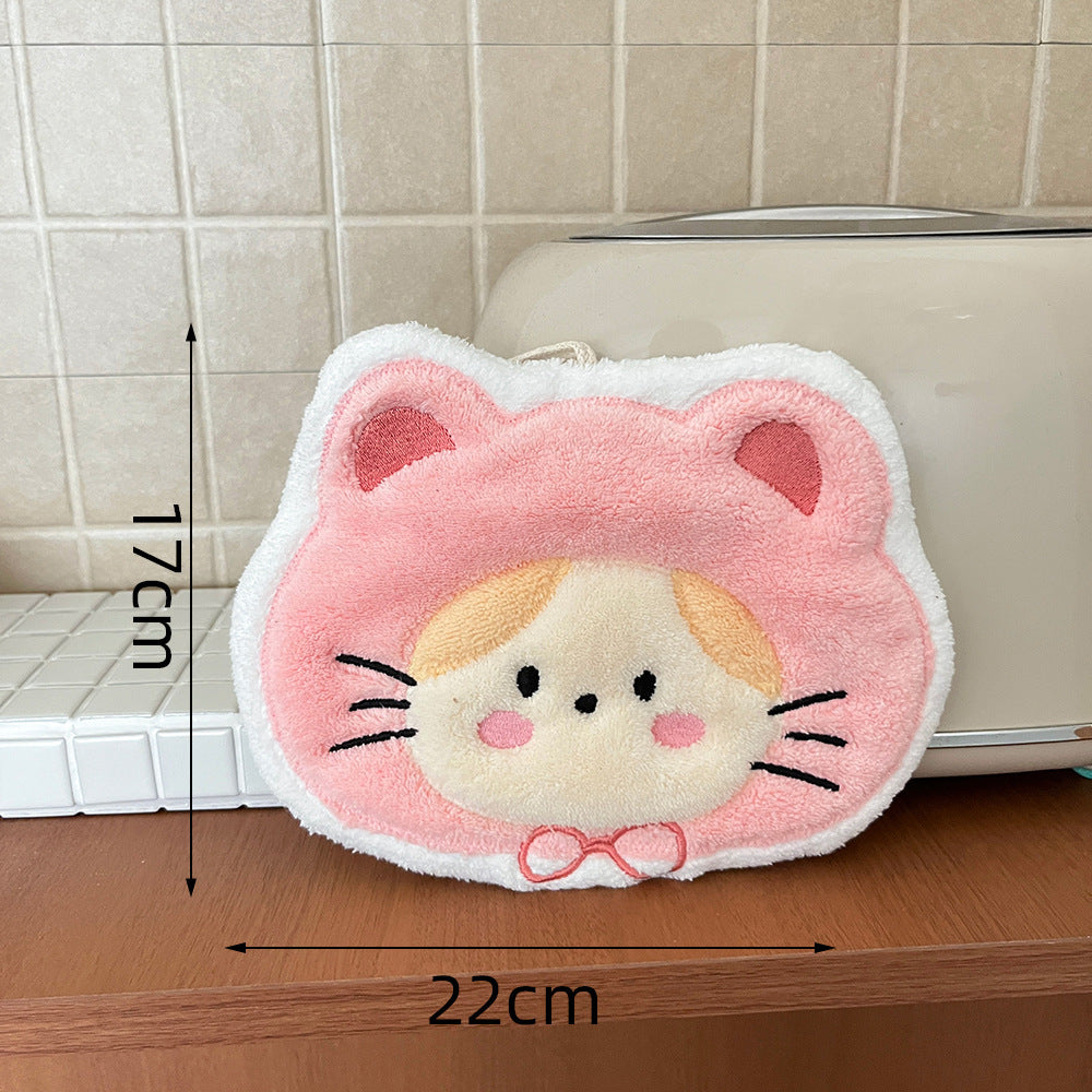 Cute animal hand towel - hanging style, super absorbent, thickened kitchen & bathroom towel/paper towel for hand drying