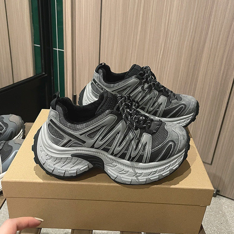 Thick sole heightened lightweight sports dad shoes women's 2026 new spring mesh white hiking shoes casual running shoes