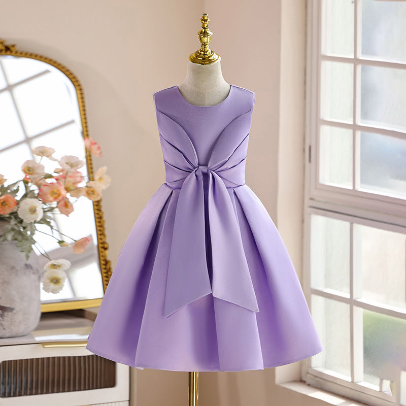 Girls' luxury satin dress - minimalist sleeveless pleated skirt, princess style - hot new arrival for cross-border e-commerce