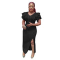 Special offer: african women's plus size slim-fit stretch maxi dress with beaded ruffle shoulder – trendy export style