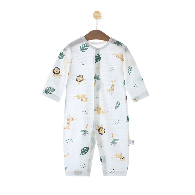 Baby summer romper infant clothes baby home air conditioning suit 0-1 year old newborn long sleeve onesie crawling suit