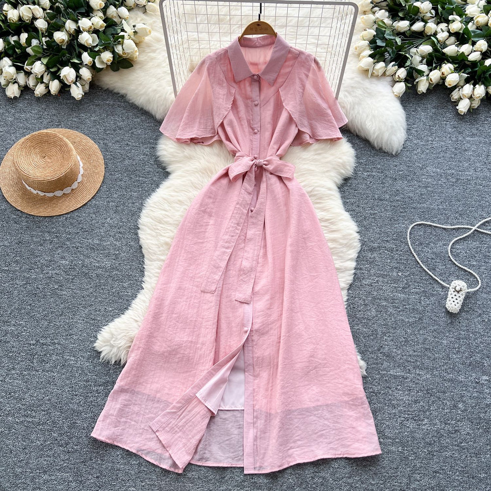 Sense of designniche style shawl patchwork lapel single breasted waist dress female summerfrenchslimming lookelegant long skirt