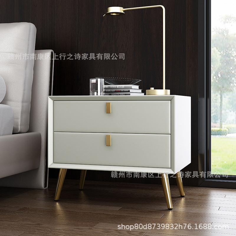 Bedside table free of installation drawer casual postmodern small cabinet accessible luxury scandinavian storage cabinet master bedroom classy leather
