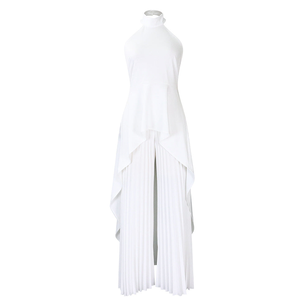 C8556 european and american clothing independent station cross-border ol sleeveless asymmetricaltops wide-leg pants two-piece set foreign trade suit