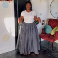 European and american cross-border women's fashion  summer new arrival: high-waisted tie-waist pleated plaid slit maxi midi skirt