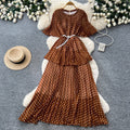 French red polka dot short-sleeve a-line dress - women's summer slimming cake dress - elegant commute maxi dress