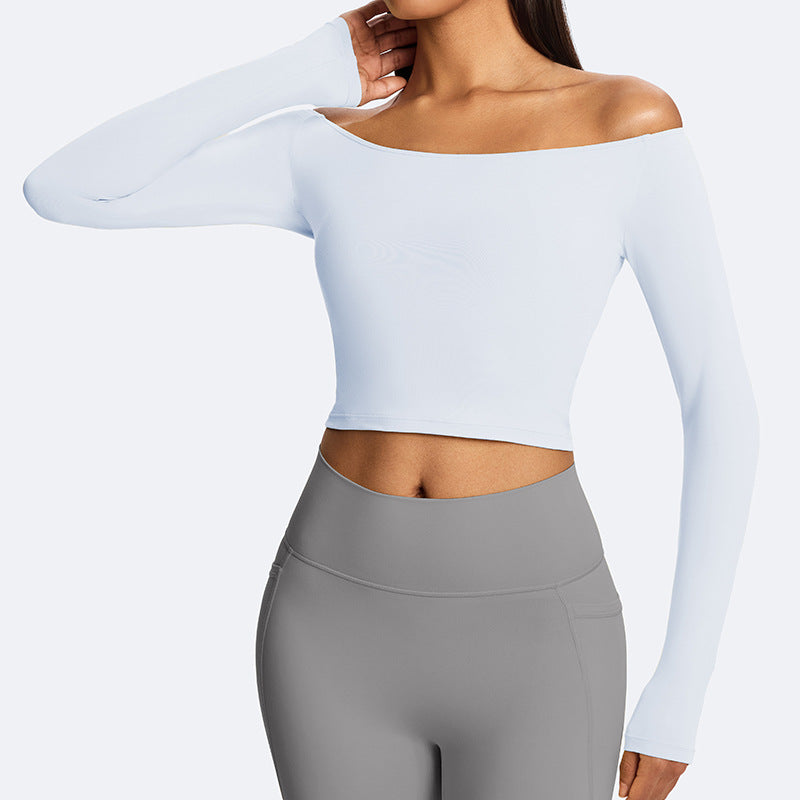 Amazon cross-border new long-sleeve sports t-shirt, one-shoulder fitness top, running pilates sexy yoga wear