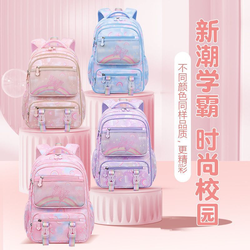 New one, two, three to six grades large-capacity burden reduction female multi-functional primary and secondary school students refrigerator-style double shoulder schoolbag