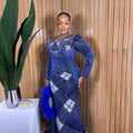 Shiny silk fabric hotfix rhinestone full body sequined mermaid hem stretch fabric european and american african performance runway evening gown