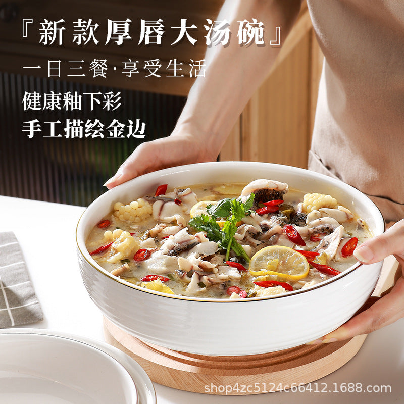 Wholesale for home large soup bowl extra large gold rim pickled fish large bowl ceramic large bowl boiled fish bowl large soup bowl