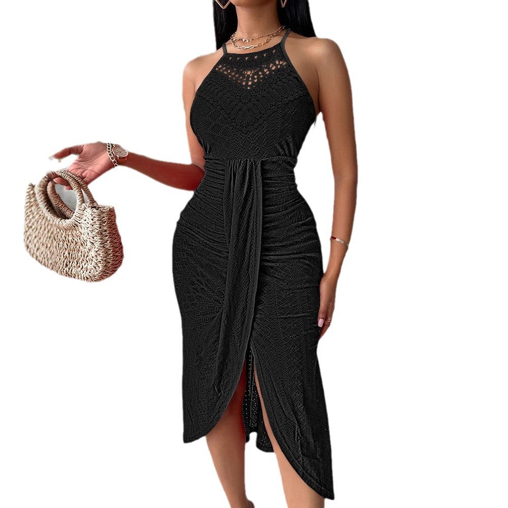 new spring/summer cross-border fashion: european and american style hip-hop streetwear halter sleeveless asymmetrical dress