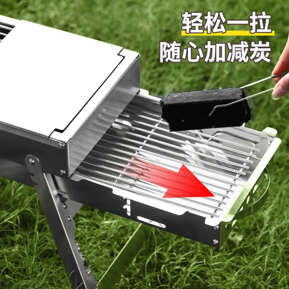 Stainless steel bbq grill 304 thickened bbq grill outdoor portable foldable bbq rack household charcoal grill