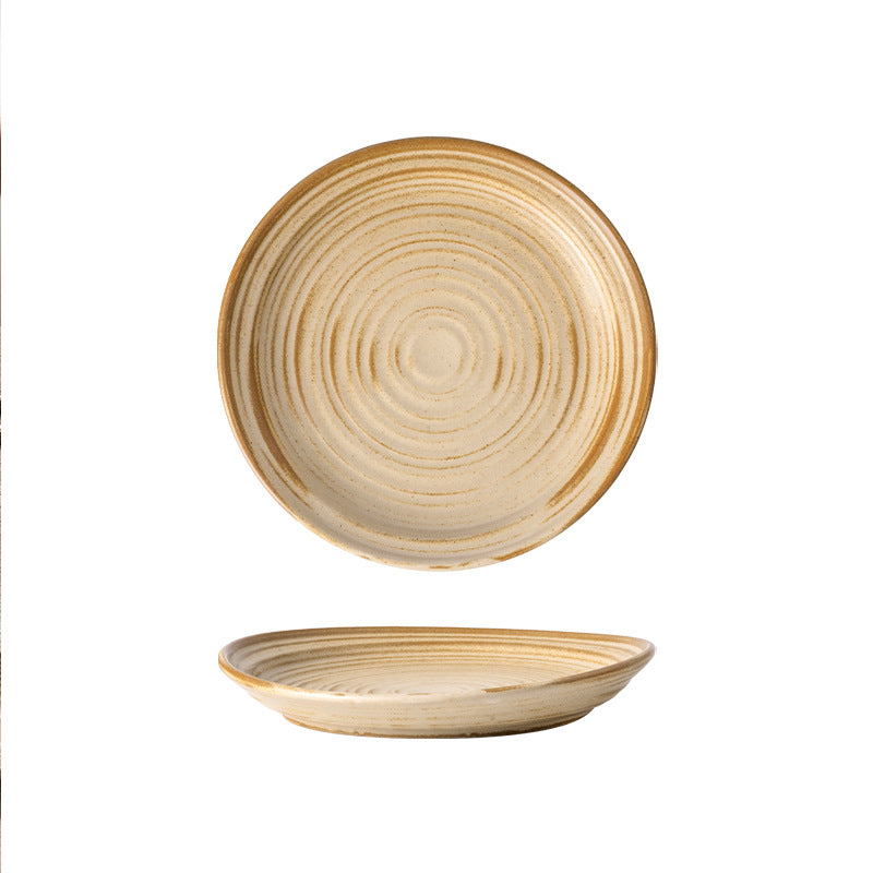 Japanese retro high-value ceramic steak plate, unique ceramic banquet kiln-change platter, dessert linear pattern dish