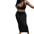 European and american summer new fashion casual tank top high waist bodycon maxi skirt letter print ribbon casual two-piece set for women