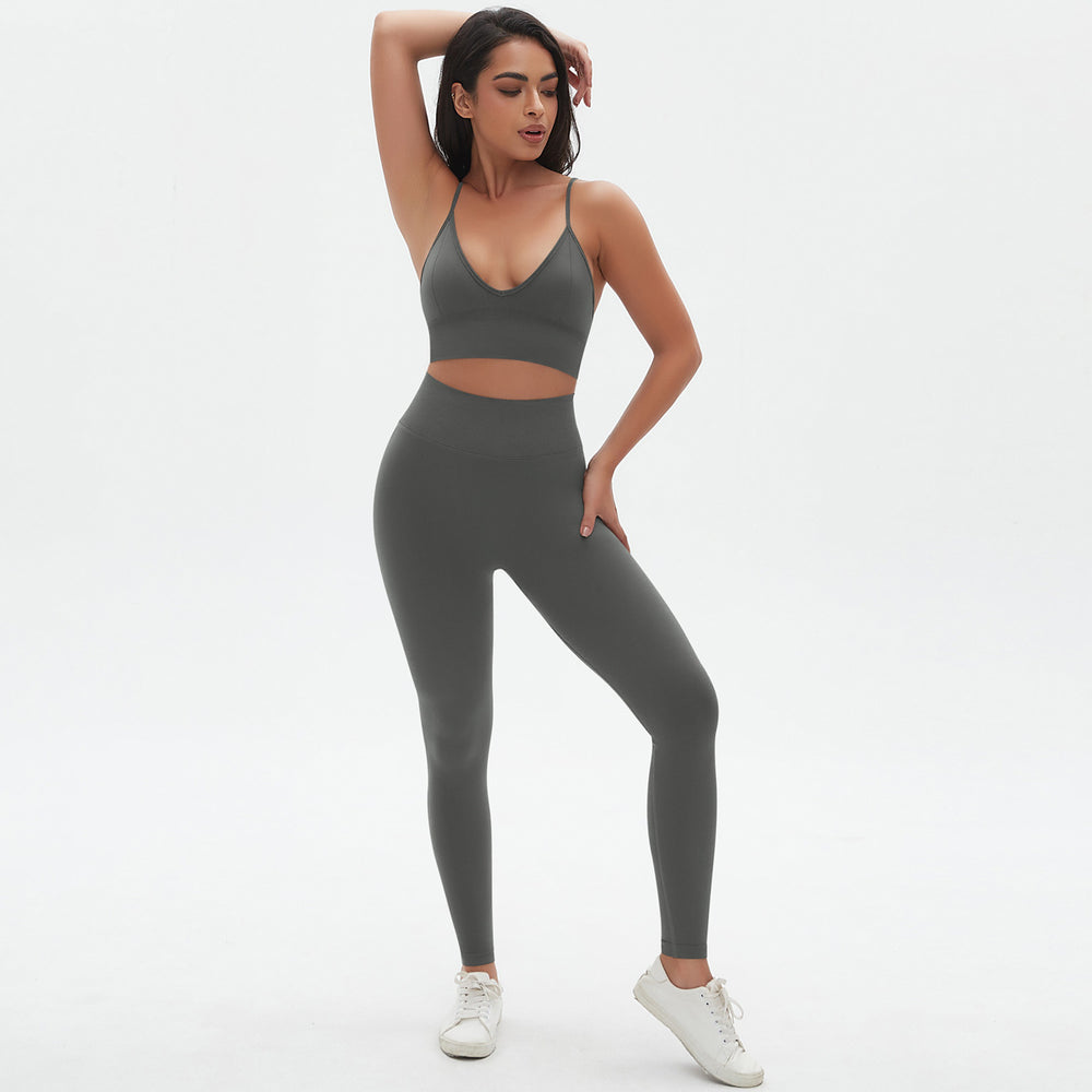 New arrivalhigh waist hip lifting tights suspenders beautiful back sports bra fitness suit cross-border seamless quick-drying yoga clothes