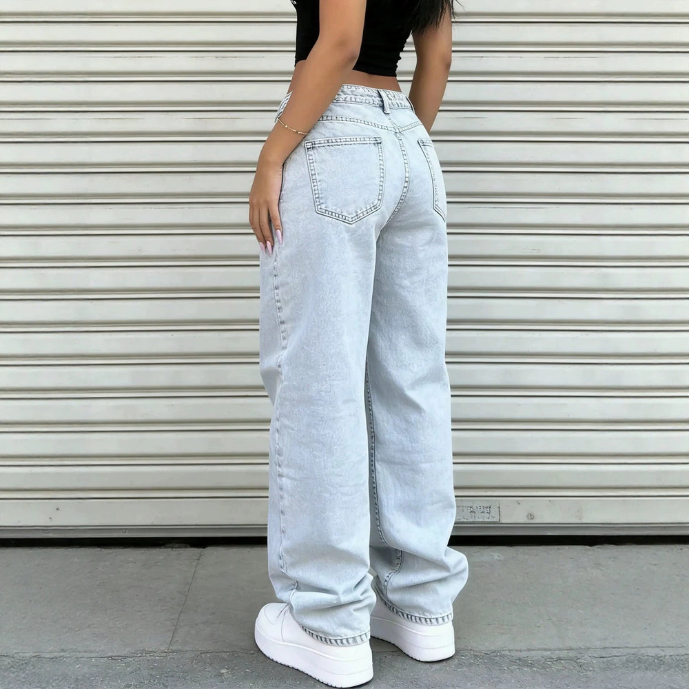 Fashionjeans women's low-waisted wide-leg washed american retro hot girl loosestraight-legmop denim pants