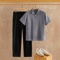 Men's summer linen-feel suit set: short-sleeve polo shirt + casual pants, versatile business two-piece outfit